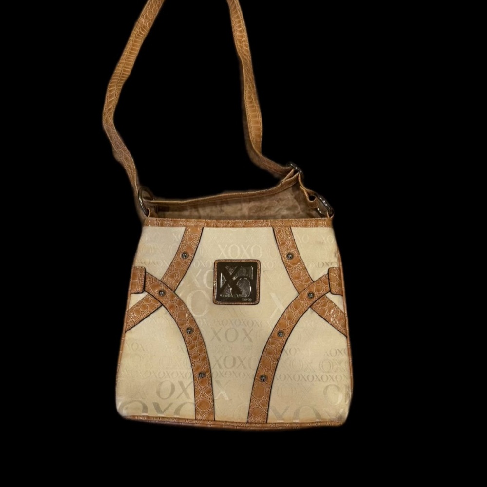 XOXO Tan and Brown Crossbody Bag with Structured Design